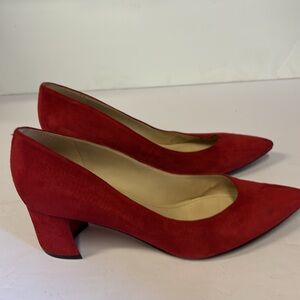 Marc Fisher Red Suede Pointed Toe Block Heel Pumps
